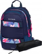 Studentsk batoh + etue OXY Sport Flowers Blue
