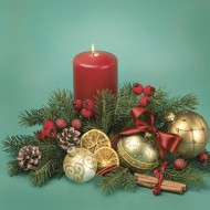 Ubrousky DAISY L (20ks) Red Candle Composition on Green - zvtit obrzek